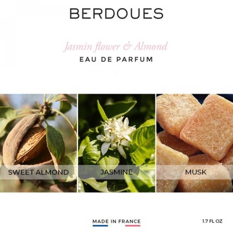 BERDOUES Fleur de Jasmin & Amandier Organic Eau de Toilette 1.7 fl.oz. - Delicately Floral Scent with Sweet Almond,