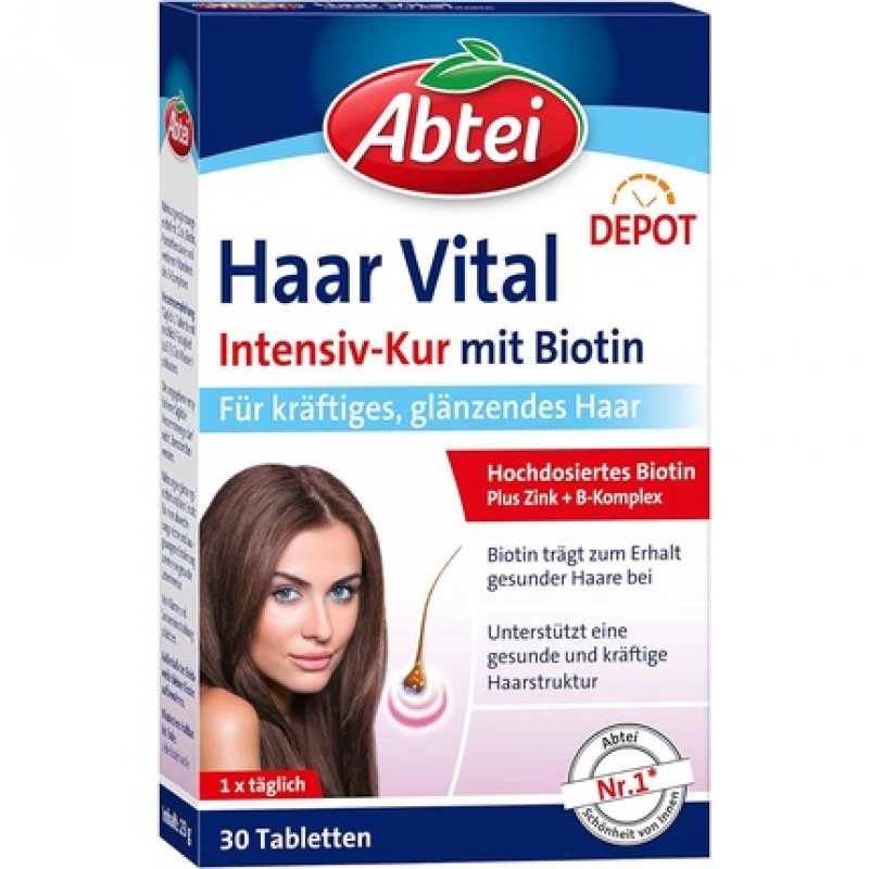 Abtei Hair Vital Intensive Treatment - High-Dose Biotin, Zinc, and Vitamin B Complex with Depot Effect - for Strong,