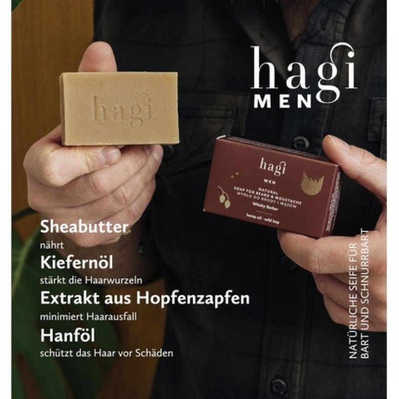Hagi Whisky Barber Natural Soap for Beard and Mustache with Hop Extract, Pine Oil, Shea Butter, Herbal Oils, Protection
