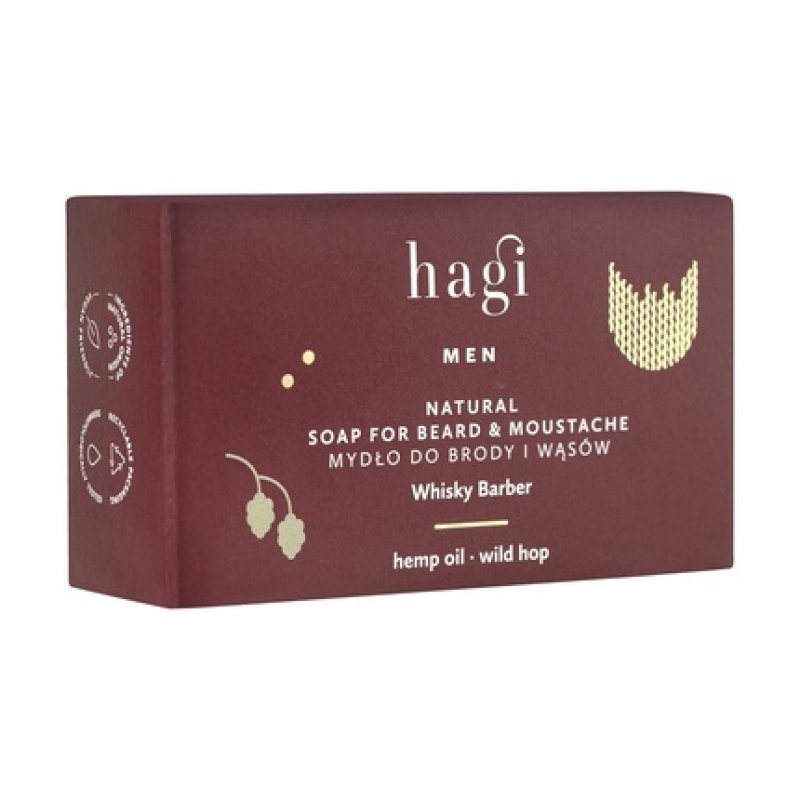 Hagi Whisky Barber Natural Soap for Beard and Mustache with Hop Extract, Pine Oil, Shea Butter, Herbal Oils, Protection