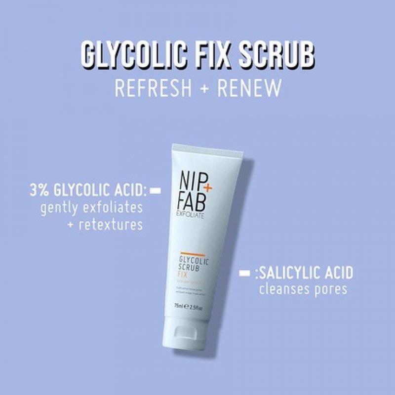 Nip Fab Glycolic Acid Fix Face Scrub with Salicylic Acid AHA/BHA Exfoliating Facial Cleanser Polish 75ml