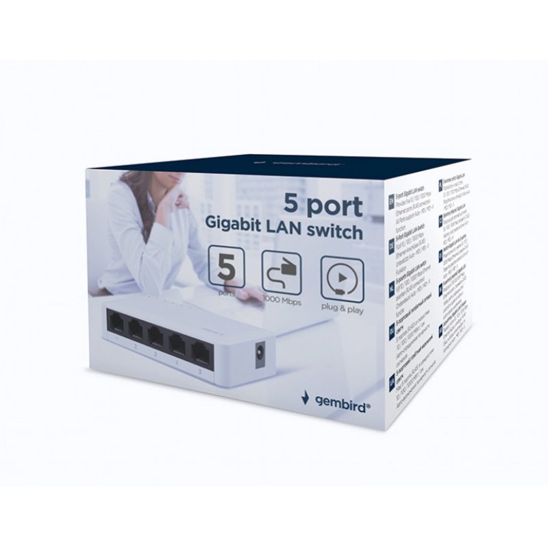 Gembird NSW-G5-01 commutateur réseau Non-géré Gigabit Ethernet (10/100/1000) Blanc