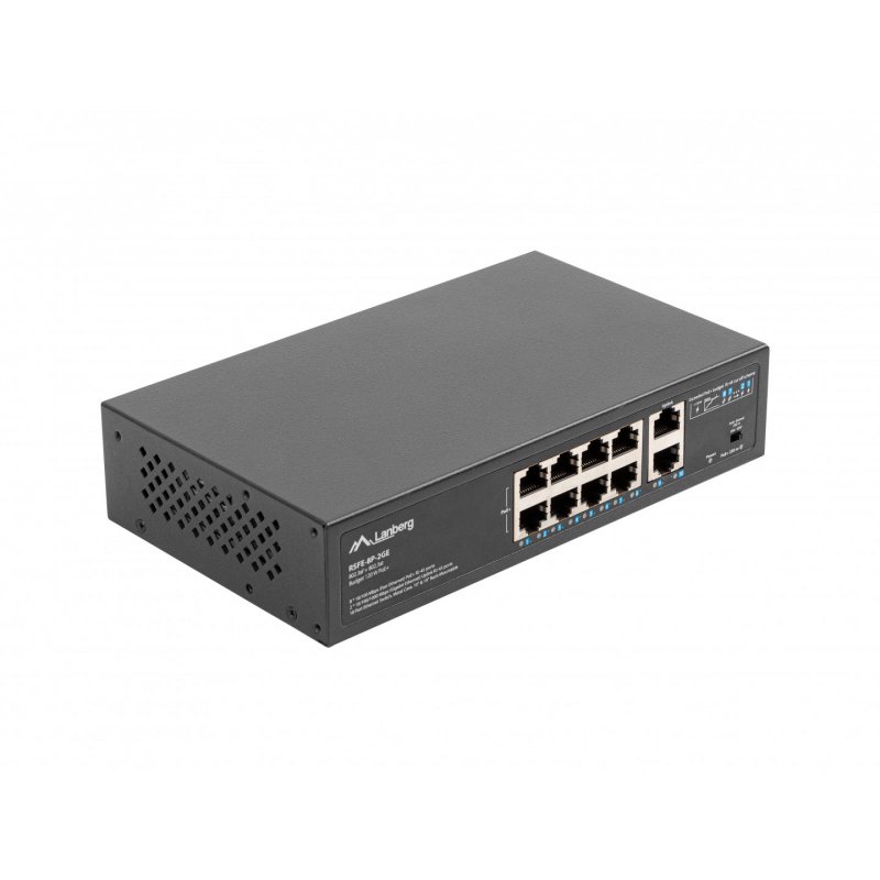Lanberg RSFE-8P-2GE-120 network switch Unmanaged Gigabit Ethernet (10/100/1000) Power over Ethernet (PoE) 1U Black