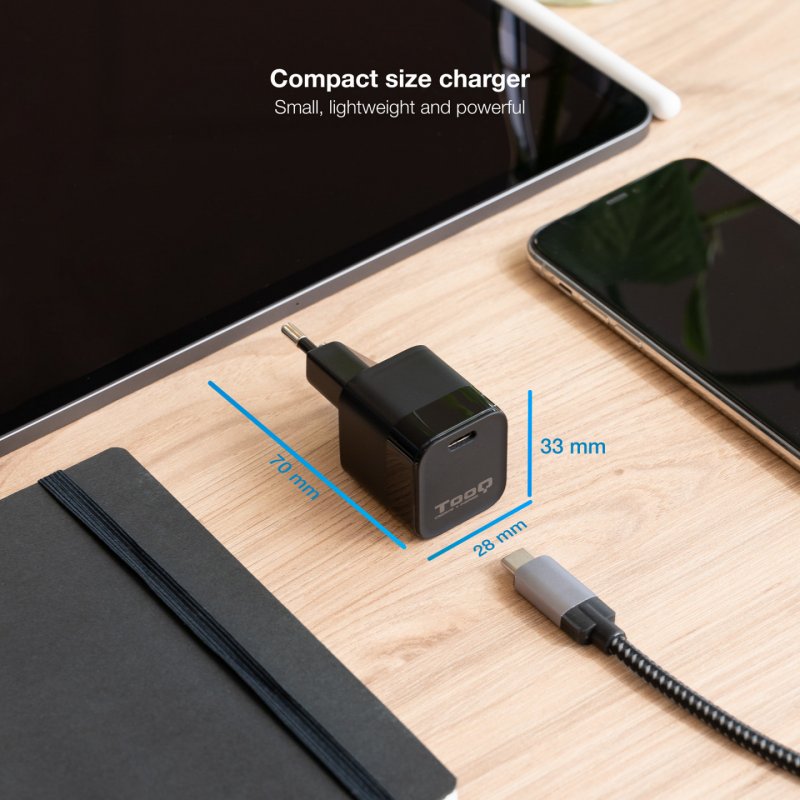 CARGADOR PARED USB-C PD 20W NEGRO