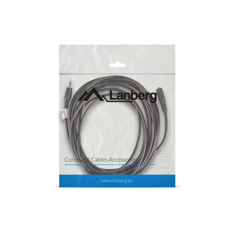 CABLE ESTEREO LANBERG JACK 3.5 MM MACHO/JACK 3.5MM HEMBRA 5M NEGRO