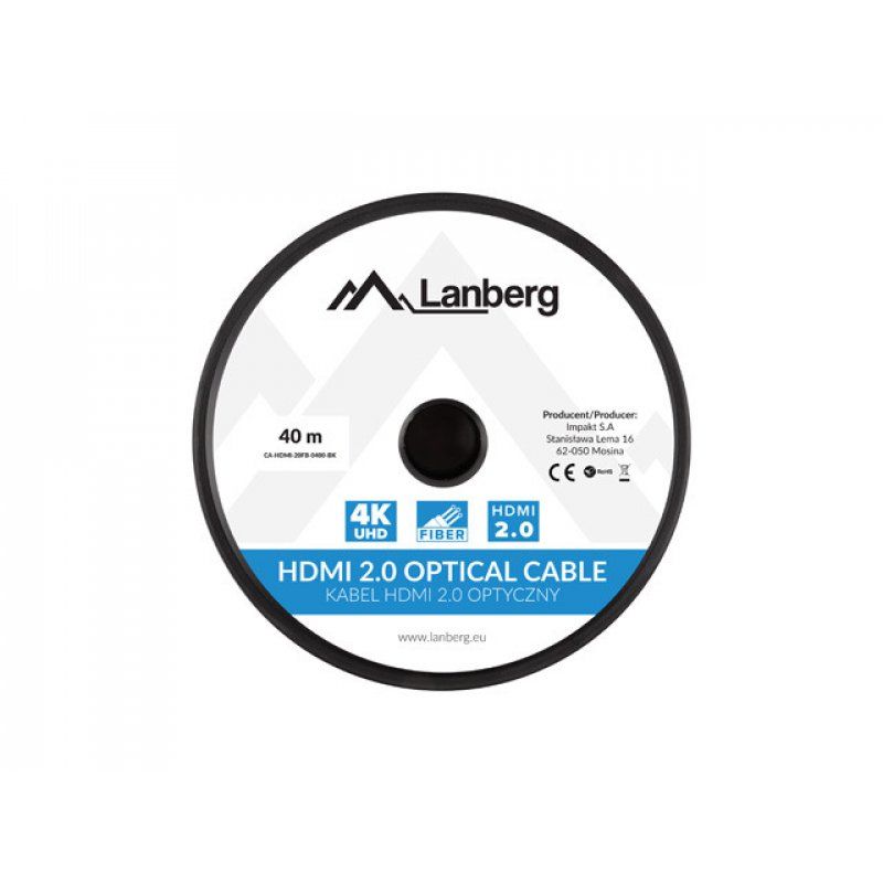 Lanberg CA-HDMI-20FB-0400-BK câble HDMI 40 m HDMI Type A (Standard) Noir, Argent