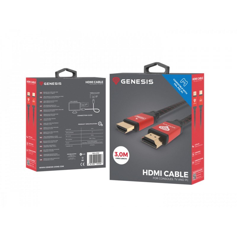 CABLE HDMI GENESIS ALTA VELOCIDAD PS4/PS3 4K V2.0 3M NEGRO