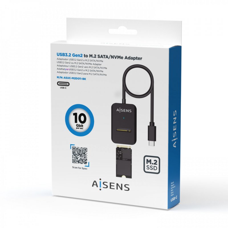 USB-C DOCK AISENS M.2 NGFF ASUC-M2D011-BK SATA/NVME A USB3.1 GEN2 NEGRA