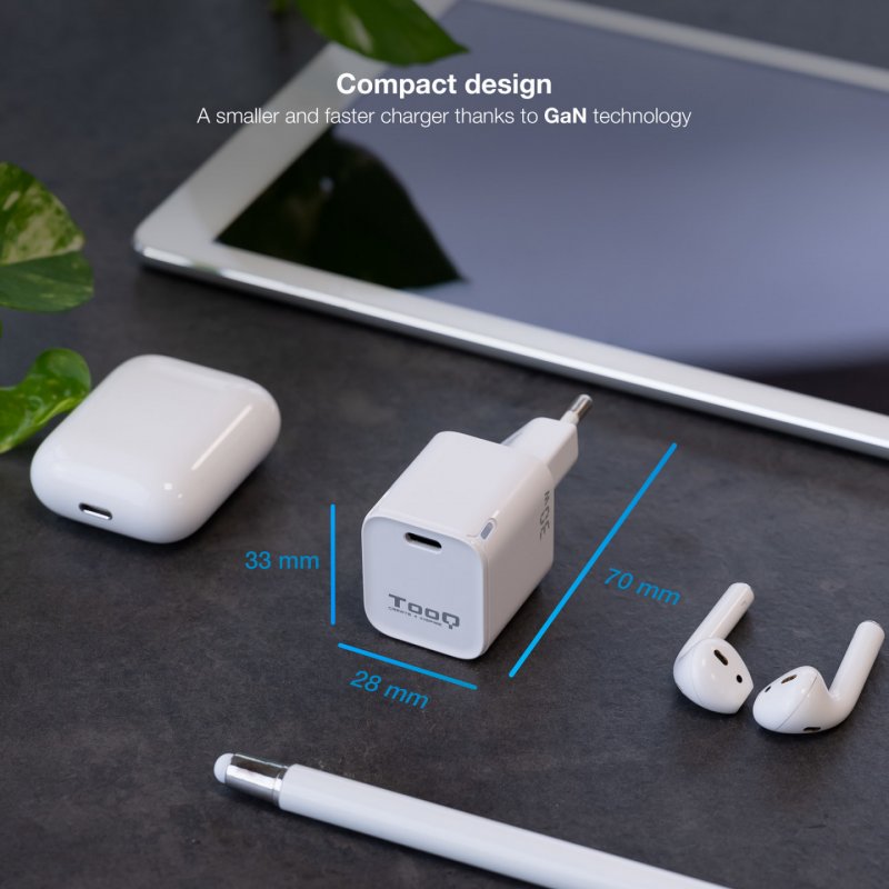 TooQ GAN USB-C/PD Wall Charger 30W, White