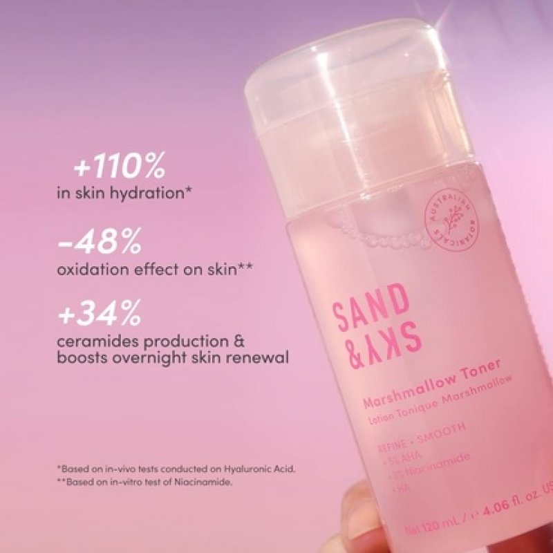 Sand & Sky Marshmallow Toner Hydrating Exfoliating Facial Toner to Brighten Skin Pore Tightening Minimizing Redness