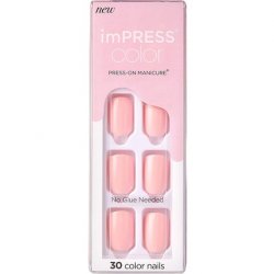 KISS imPRESS Color Gel Nail Kit Pick Me Pink with PureFit Technology - Includes Prep Pad Mini File Cuticle Stick and 30