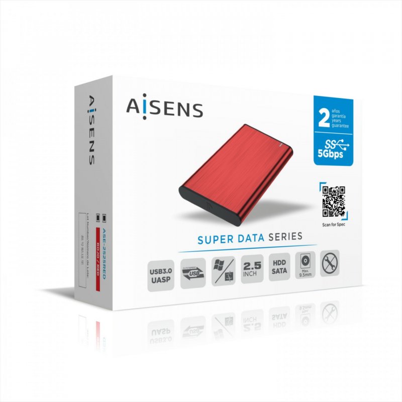 AISENS CAJA EXTERNA 2.5" ASE-2525RED 9.5MM SATA A USB 3.0 USB3.1 GEN1 ROJA