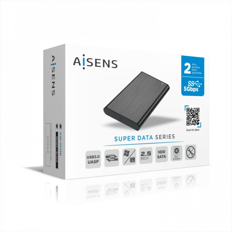 CAJA EXTERNA 2 5" AISENS ASE-2525B 9.5MM SATA A USB 3.0 USB3.1 GEN1 NEGRA