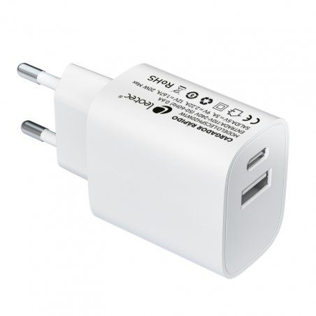Leotec LECSPH20W2W chargeur d'appareils mobiles Smartphone, Tablette Blanc Secteur Charge rapide Intérieure