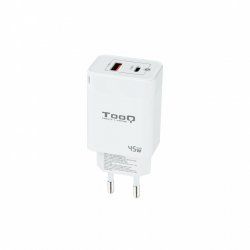 TooQ GaN Wall Charger USB-C/PD USB-A/QC 45W, White