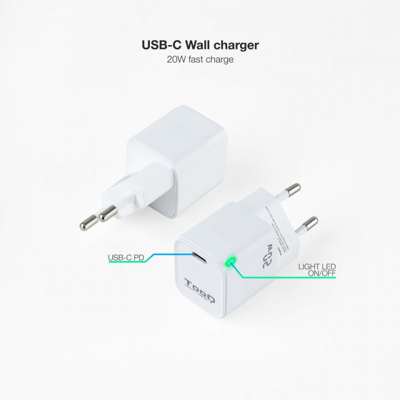 TooQ USB-C PD20W Wall Charger, White