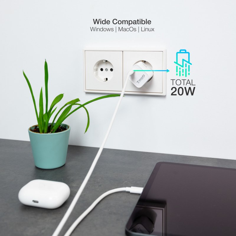 CARGADOR DE PARED TOOQ USB-C PD 20W