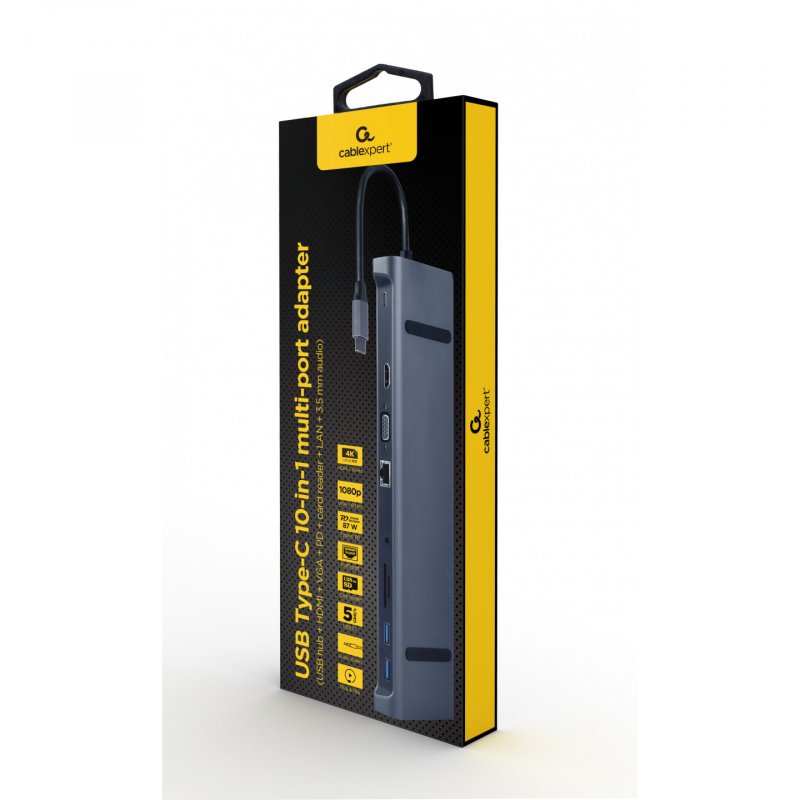 Gembird A-CM-COMBO10-01 laptop dock/port replicator Wired USB 3.2 Gen 1 (3.1 Gen 1) Type-C Grey