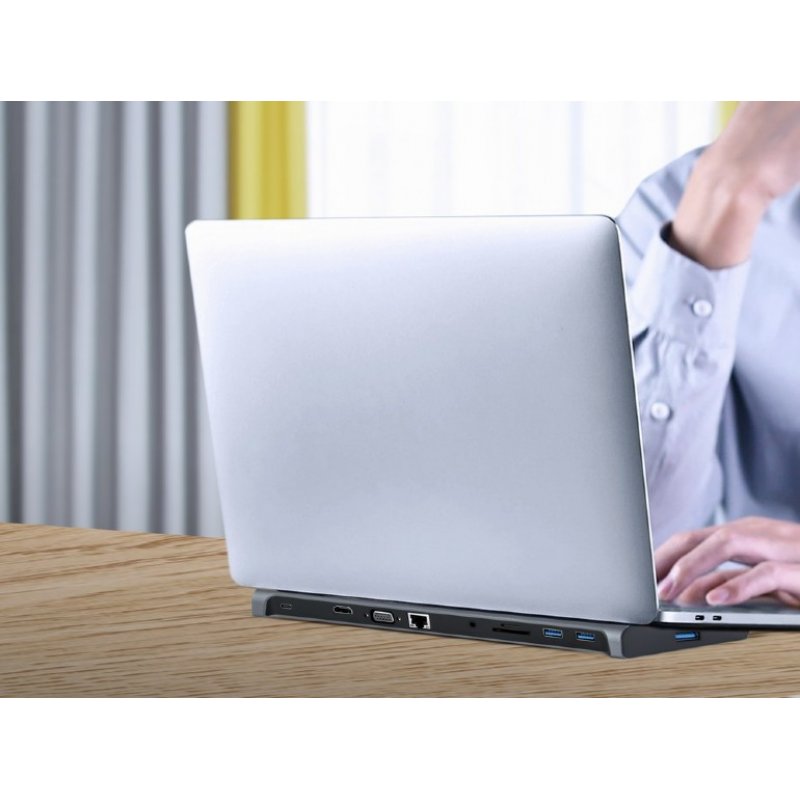 ADAPTADOR MULTIPUERTO USB TIPO C 10 EN 1 3 5 MM GRIS ESPACIAL