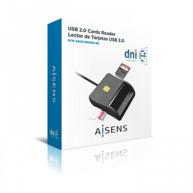 AISENS LECTOR DE TARJETA DNI SIM SD Micro SD MMC RS-MMC MMC Micro NEGRO