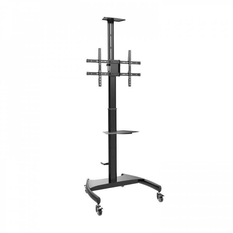 AISENS ECO Floor Stand with Wheels and Crank, DVD Tray and Camera Support for Monitor/TV 50Kg from 37-70, Black
