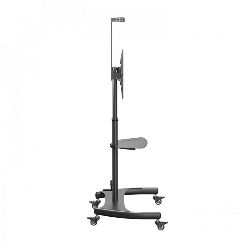 AISENS ECO Floor Stand with Wheels and Crank, DVD Tray and Camera Support for Monitor/TV 50Kg from 37-70, Black