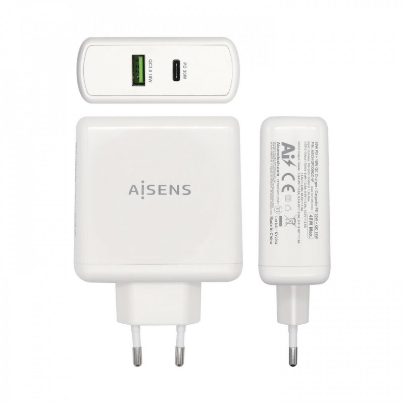 AISENS ASCH-2PD30QC-W chargeur d'appareils mobiles GPS, Manettes de jeu, MP3, MP4, Téléphone portable, Ordinateur