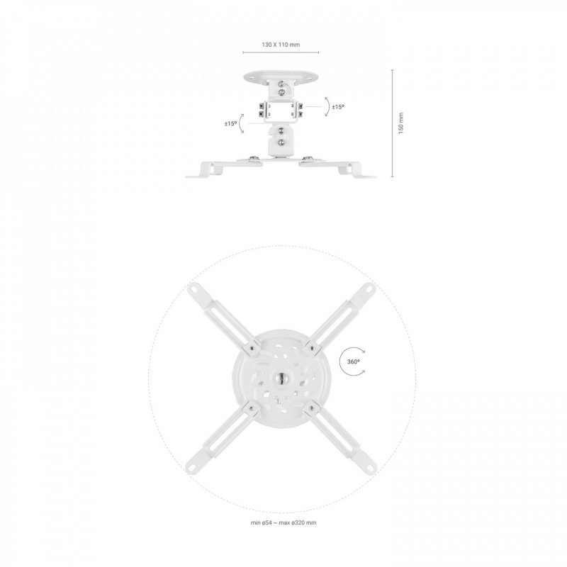 SOPORTE AISENS UNIVERSAL TECHO GIRATORIO INCLINABLE PROYECTOR BLANCO