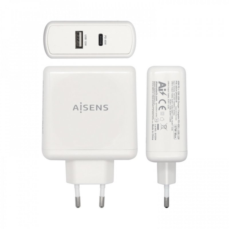 AISENS ASCH-2PD45A-W chargeur d'appareils mobiles GPS, Manettes de jeu, MP3, MP4, Téléphone portable, Ordinateur