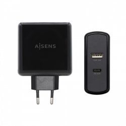 AISENS Cargador 57 W, 1x USB-C PD3.0 45 W, 1x USB-A 5 V / 2.4 A 12 W, Negro