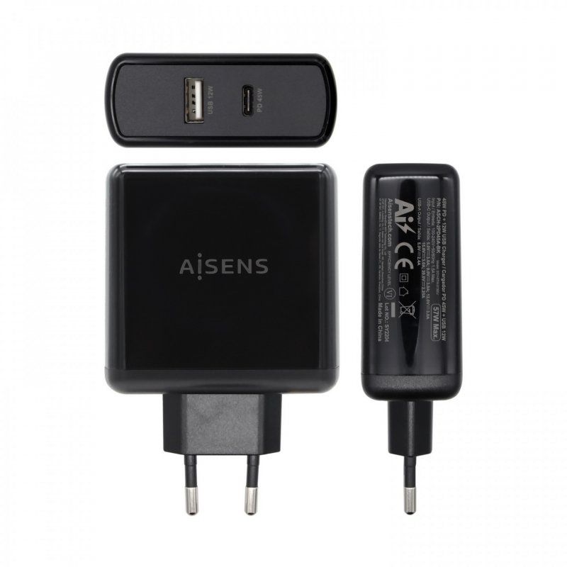 AISENS CARGADOR 57W 1xUSB-C PD3.0 45W 1xUSB-A 5V 2.4A 12W NEGRO