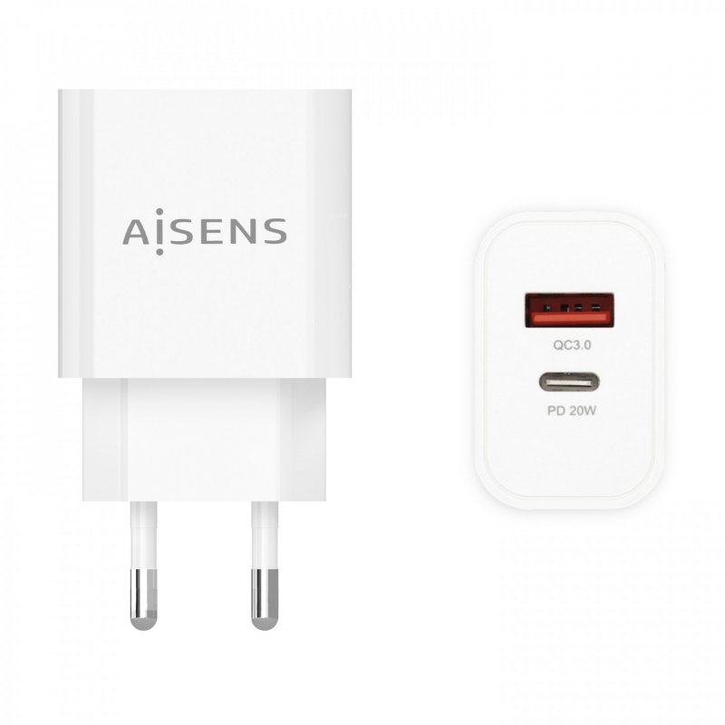 CARGADOR AISENS 20W 1xUSB-C PD3.0 1xUSB-A QC3.0 BLANCO
