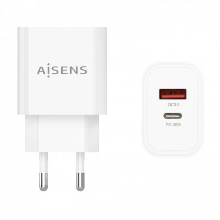 CARGADOR AISENS 20W 1xUSB-C PD3.0 1xUSB-A QC3.0 BLANCO