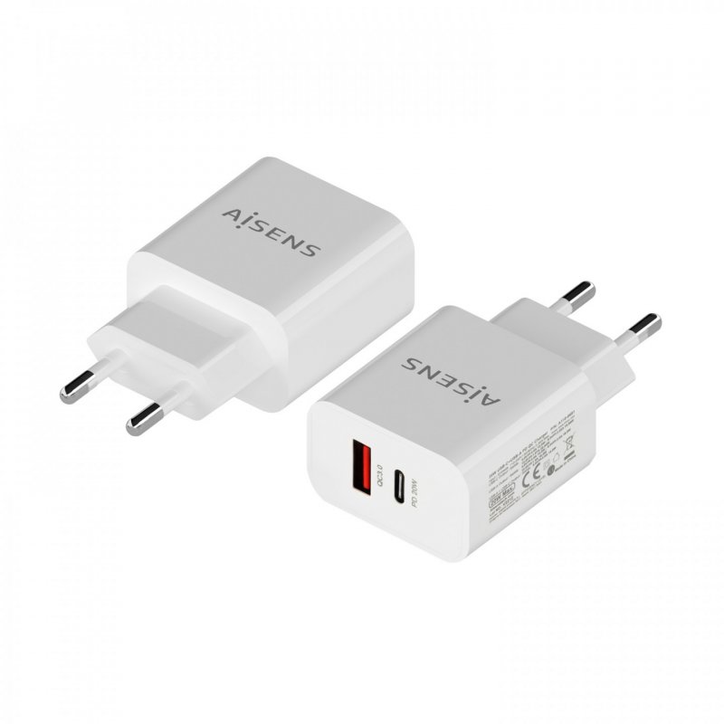 CARGADOR AISENS 20W 1xUSB-C PD3.0 1xUSB-A QC3.0 BLANCO