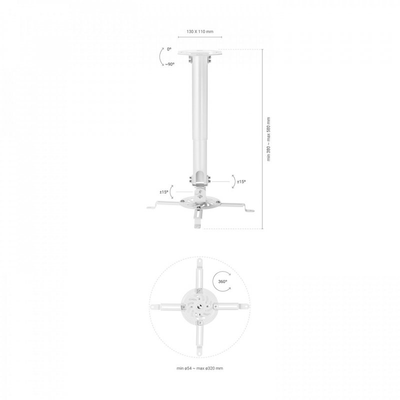 AISENS SOPORTE TECHO UNIVERSAL GIRATORIO INCLINABLE EXTENSIBLE PROYECTOR 13.5KG