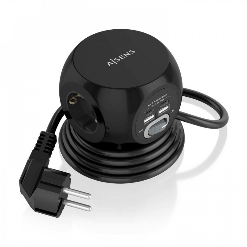 REGLETA ENCHUFES AISENS 3 TOMAS 2XUSB-C, 2XUSB-A 1.4M NEGRO