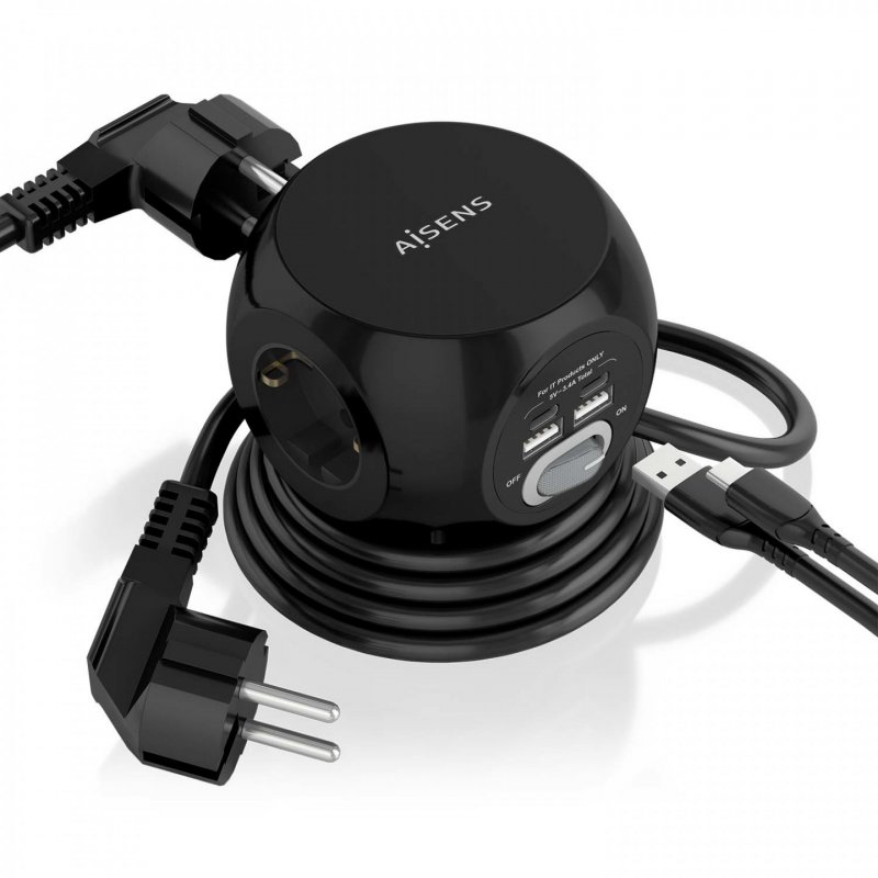 REGLETA ENCHUFES AISENS 3 TOMAS 2XUSB-C, 2XUSB-A 1.4M NEGRO