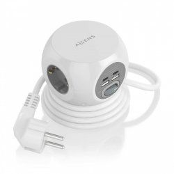 AISENS Multifunction Desktop Power Strip with 3 Outlets 2xUSB-C, 2xUSB-A, 1.4M, White