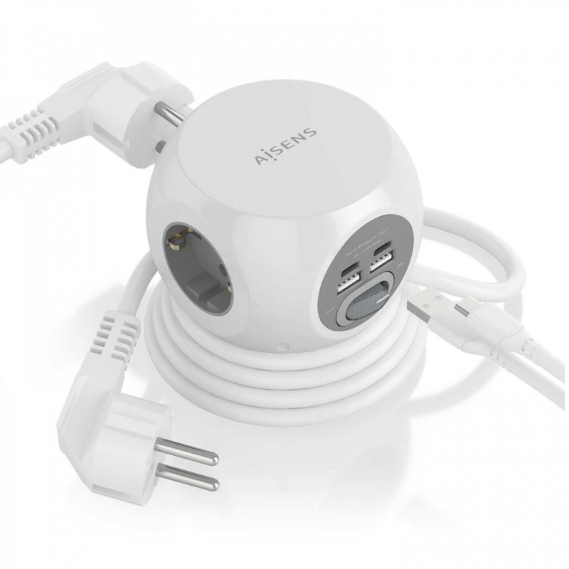REGLETA ENCHUFES AISENS 3 TOMAS 2XUSB-C, 2XUSB-A 1.4M BLANCO