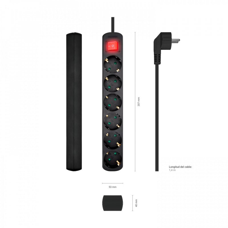 AISENS A154-0536 multiprise 1,4 m 6 sortie(s) CA Intérieure Noir