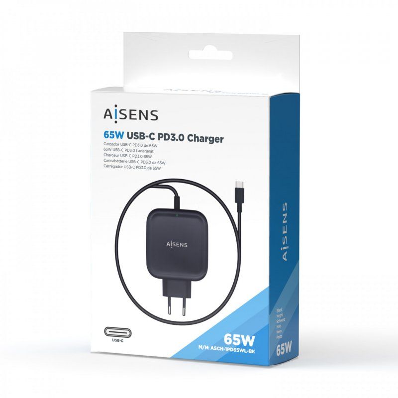AISENS ASCH-1PD65WL-BK chargeur d'appareils mobiles Caméra Numérique, Téléphone portable, Smartphone, Tablette Noir