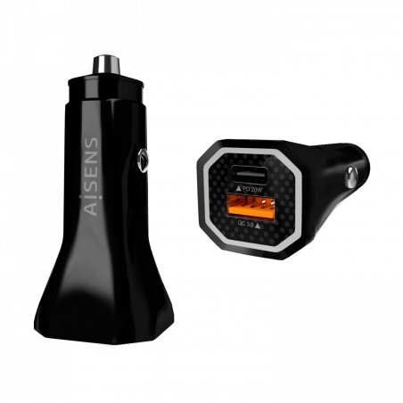 AISENS Car Charger 38W, 1XUSB-C PD3.0 20W, 1XUSB-A QC3.0 18W, Black