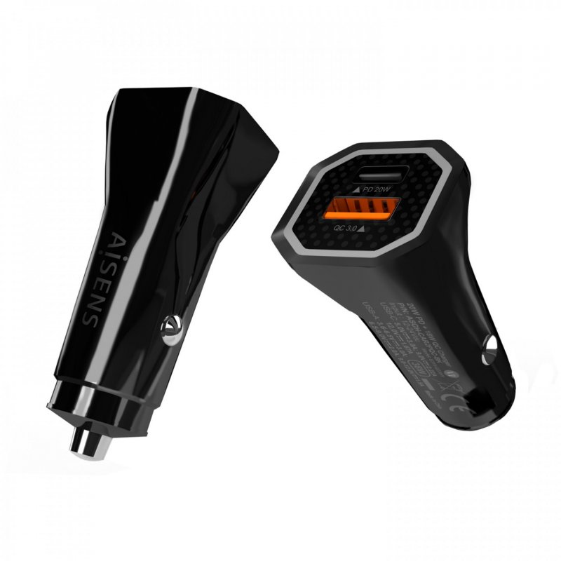 AISENS ASCH-CAR2PQC-BK chargeur d'appareils mobiles Universel Noir Allume-cigare Charge rapide Auto