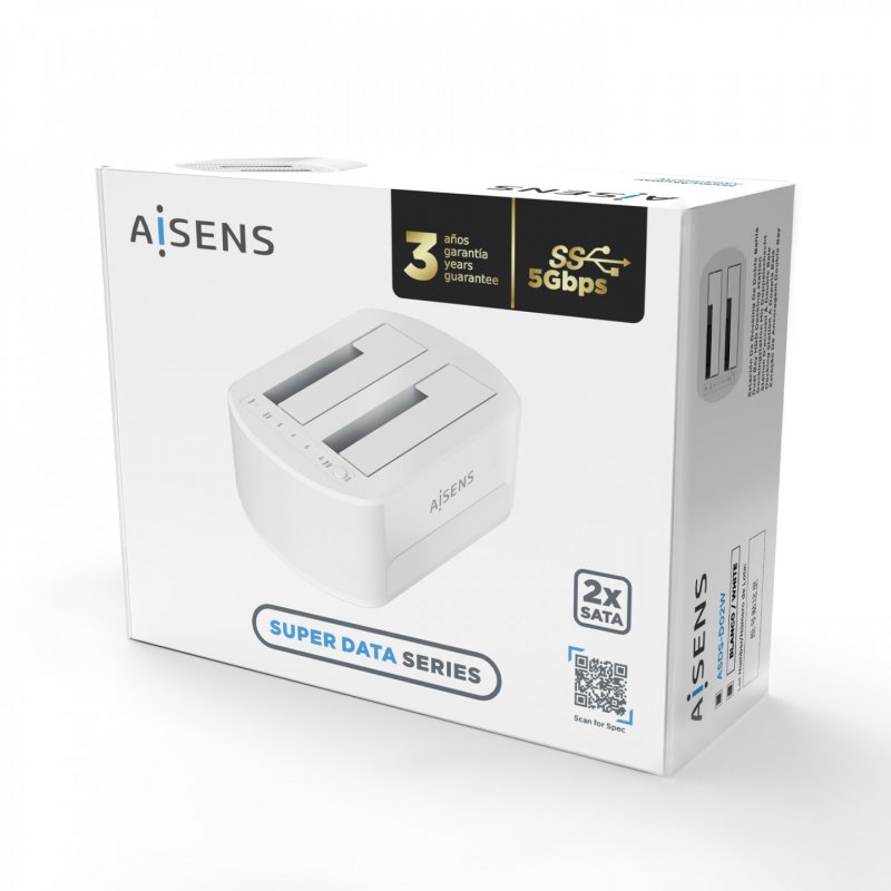 ESTACION DOCKING AISENS DOBLE ASDS-D02W SATA 2.5 3.5 A USB 3.0 3.1 GEN1 CLONE
