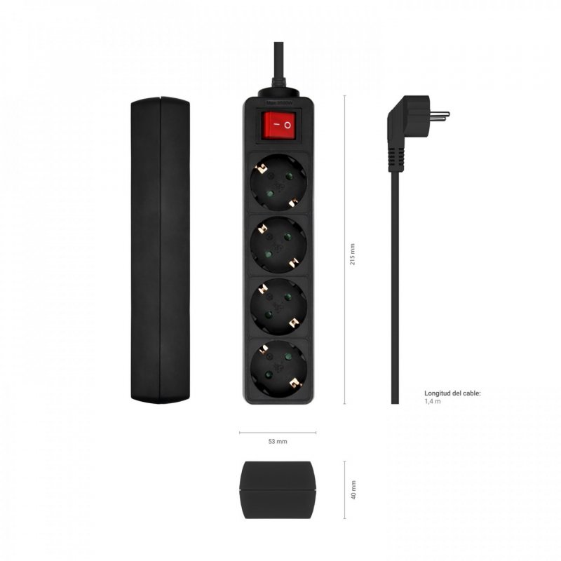 AISENS A154-0650 multiprise 1,4 m 4 sortie(s) CA Intérieure Noir