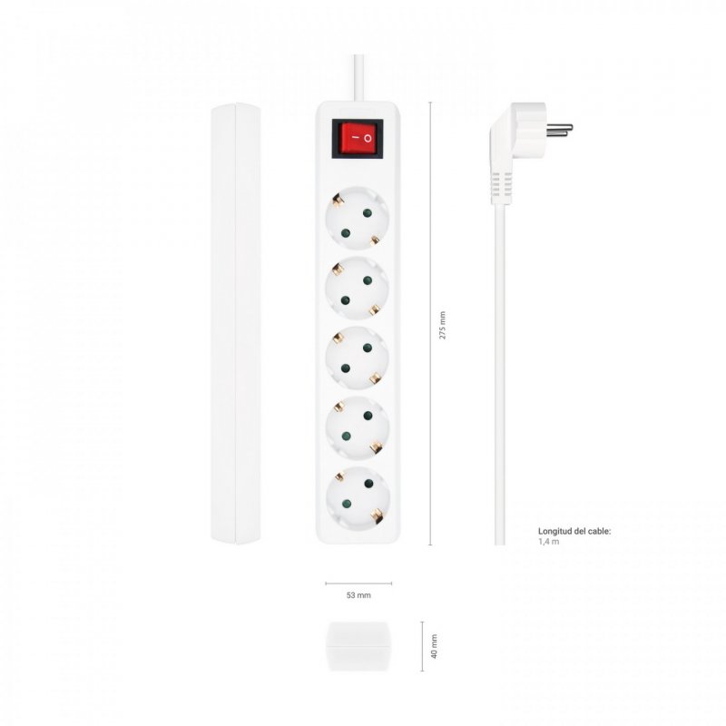 AISENS A154-0651 multiprise 1,4 m 5 sortie(s) CA Intérieure Blanc