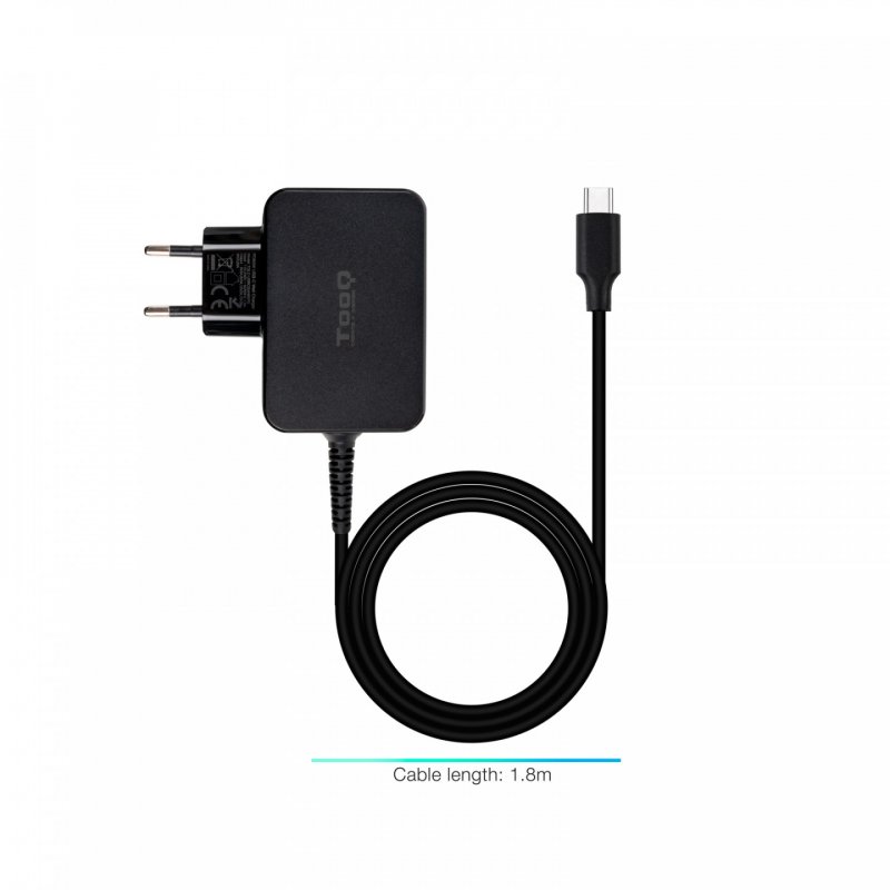 TooQ GAN USB-C PD Laptop Charger 65W, Black
