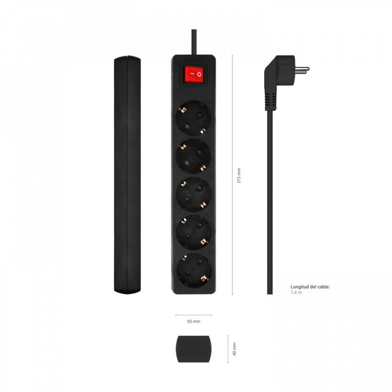 AISENS A154-0652 multiprise 1,4 m 5 sortie(s) CA Intérieure Noir