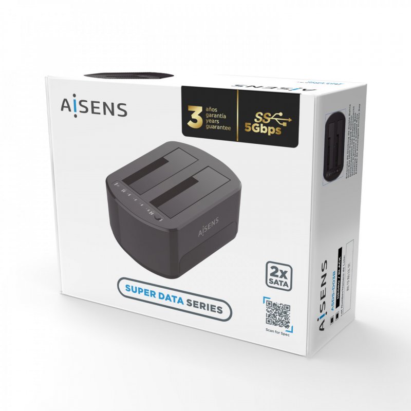 ESTACION DOCKING AISENS DOBLE ASDS-D03B SATA 2.5 3.5 A USB 3.0 3.1 GEN1 CLONE
