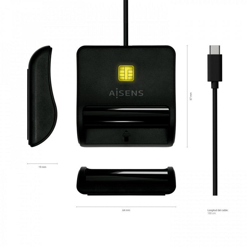 AISENS ASCR-SN03C-BK lecteur de contrôle d'accès Lecteur de commande d'accès USB Noir